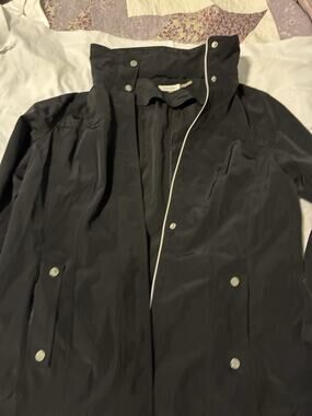 Calvin Klein Rain Coat Women's Black Lightweight Zipper Snap Button Mid-Length L